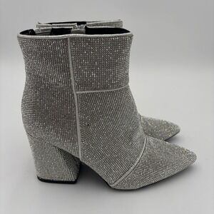 A New Day Silver Rhinestone Glitter Booties Pointed Toe Womens 8 Western Country